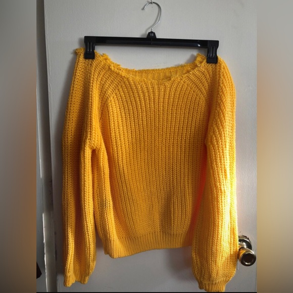 Women’s Off the Shoulder Yellow Sweater - Picture 1 of 9